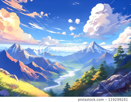 Image material of mountains, blue sky and white clouds 119299281