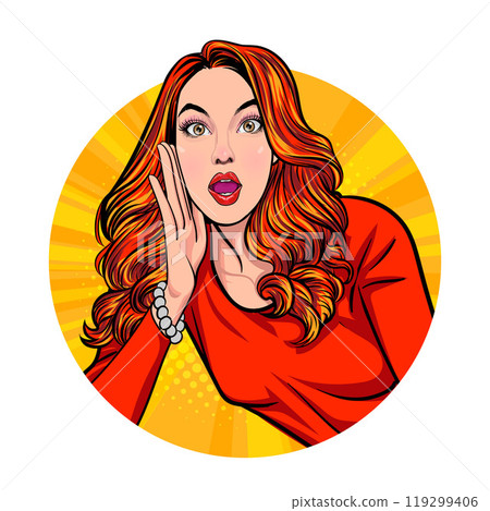 Avatar of woman or business person in various poses, circle background, pop art comics style 119299406