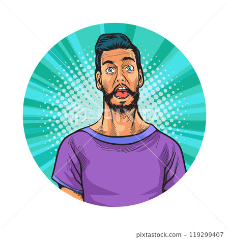 Avatar of man or business person in various poses, circle background, pop art comics style 119299407