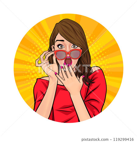 Avatar of woman or business person in various poses, circle background, pop art comics style 119299416