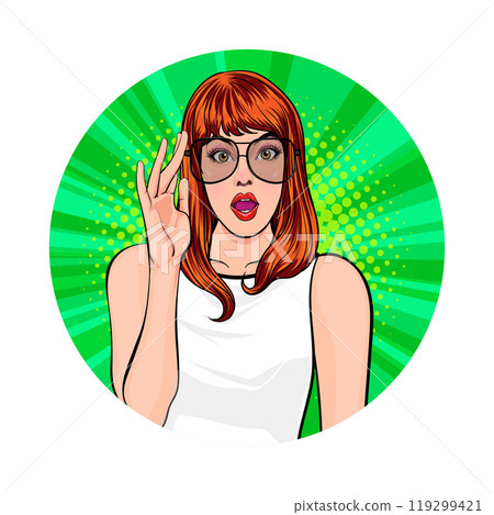 Avatar of woman or business person in various poses, circle background, pop art comics style 119299421