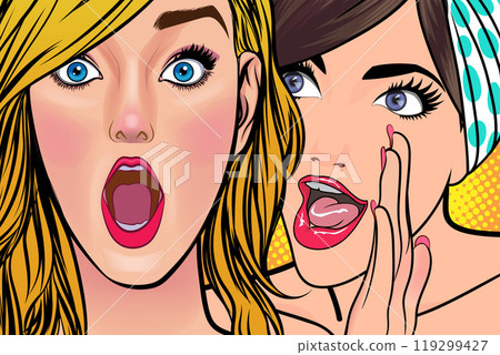 Woman whispering gossip or secret to her friend surprise In Retro Vintage Pop Art Comic 119299427