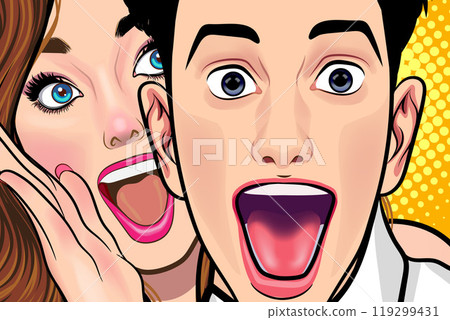 Woman whispering gossip or secret to her friend surprise In Retro Vintage Pop Art Comic 119299431