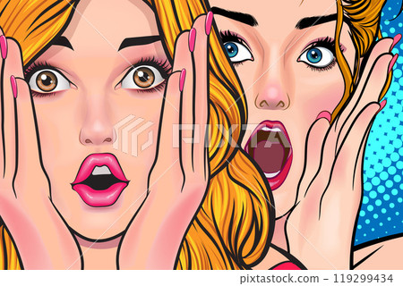 Woman whispering gossip or secret to her friend surprise In Retro Vintage Pop Art Comic 119299434