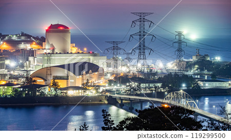 Night view of Kansai Electric Power's Mihama Power Station Night view of Kansai Electric Power's Mihama Power Station 119299500