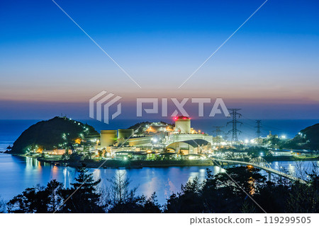 Night view of Kansai Electric Power's Mihama Power Station 119299505