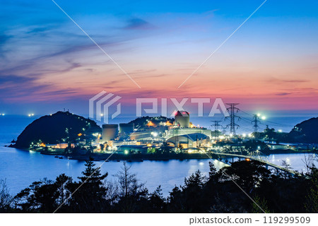 Night view of Kansai Electric Power's Mihama Power Station 119299509