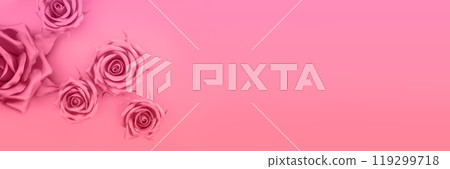 Floral background. Artificial roses on pink background. Horizontal banner 119299718
