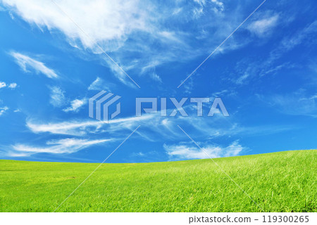 Autumn blue sky and beautiful grassland scenery Autumn blue sky and beautiful grassland scenery 119300265