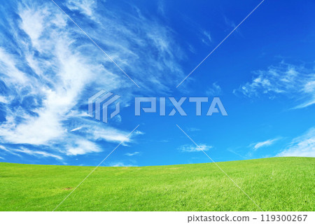 Autumn blue sky and beautiful grassland scenery Autumn blue sky and beautiful grassland scenery 119300267