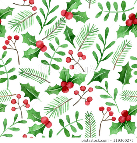 watercolor seamless pattern with christmas plants. simple print 119300275