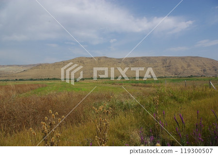 Central Georgia valley. mountain slopes, Caucasus. Pictures from Georgia 119300507