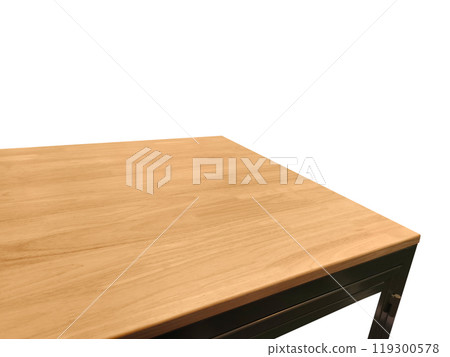 View of wooden table corner, isolated on white background. 119300578