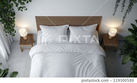 Luxury bedroom interior with white bedding and pillows. 3d render 119300589