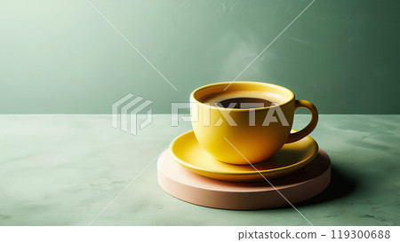 Yellow cup of coffee on isolated brown concrete background close up, banner 119300688