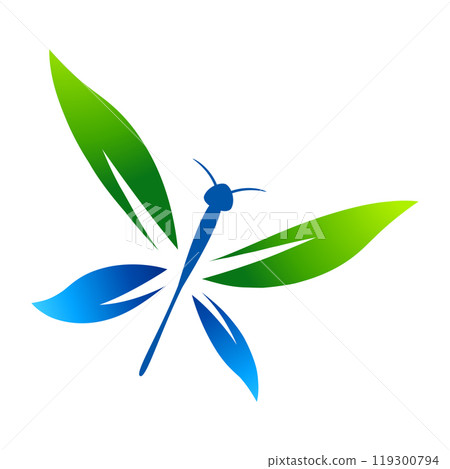 Abstract image of dragonfly with leaf styled wings 119300794