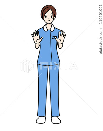 女護士正面站立姿勢褲子式藍色拒絕姿勢 119301091