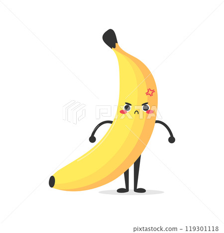 Cute cartoon banana character is angry. Banana fruit mascot. Vector illustration Cute cartoon banana character is angry. Banana fruit mascot. Vector illustration 119301118