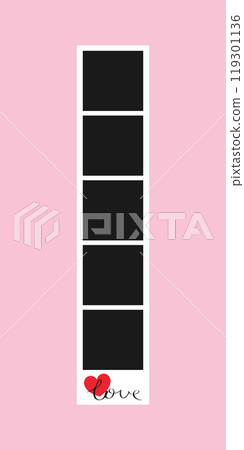 Photo booth picture frame decorated with heart and word Love. Vector illustration 119301136