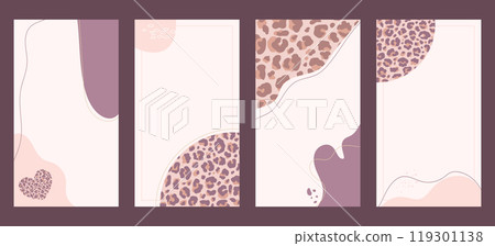 Abstract modern postcard templates with leopard print and shapes. Vector illustration 119301138