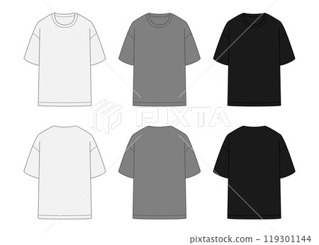 Simple t shirts line templates set. Front and back view in white, gray and black colors. Vector illustration Simple t shirts line templates set. Front and back view in white, gray and black colors. Vector illustration 119301144