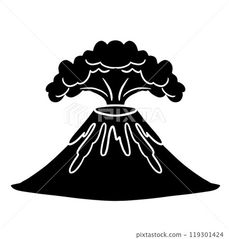 簡單的火山爆發黑白剪影圖 簡單的火山爆發黑白剪影圖 119301424