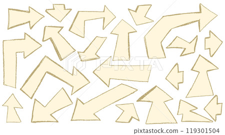 Set of crayon hand drawn arrows in different directions. Chalk, brush, marker drawing bold elements Collection doodle thick geometric shapes for collage Brutal contemporary figures Vector illustration Set of crayon hand drawn arrows in different directions. Chalk, brush, marker drawing bold elements Collection doodle thick geometric shapes for collage Brutal contemporary figures Vector illustration 119301504