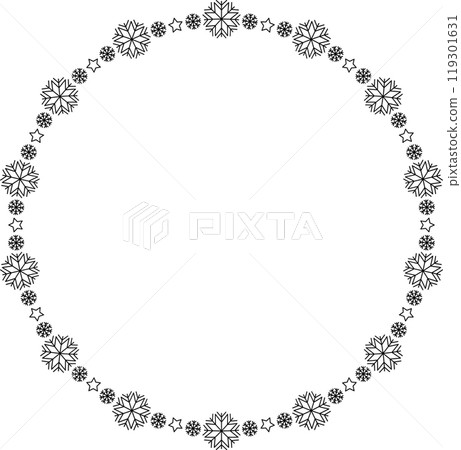 Snowflake circle frame. Winter snowflake round border. Snowflake circle frame. Winter snowflake round border. 119301631