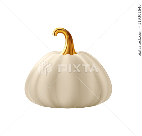 3d realistic pumpkin. White cream pumpkin with golden stem. 3d realistic pumpkin. White cream pumpkin with golden stem. 119301646