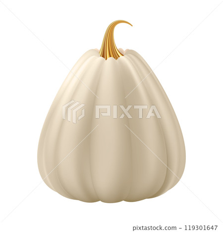 3d realistic pumpkin. White cream pumpkin with golden stem. 119301647