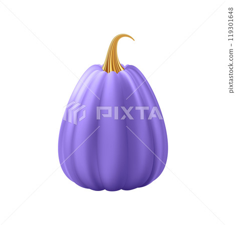 3d realistic pumpkin. Purple pumpkin with golden stem. 119301648