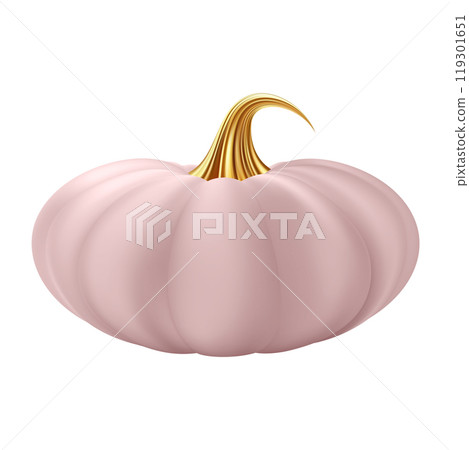 3d realistic pumpkin. Pink pumpkin with golden stem 119301651
