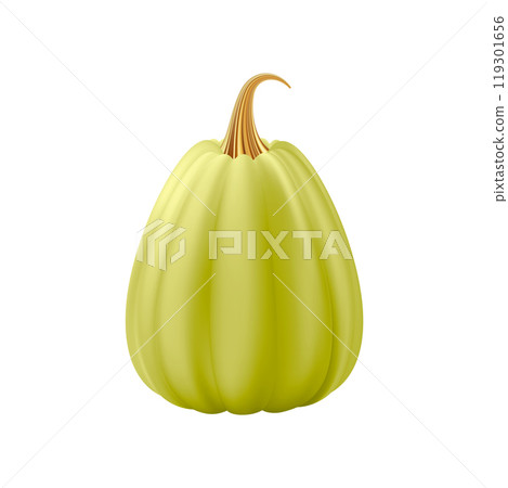 3d realistic pumpkin. Green pumpkin with golden stem. 3d realistic pumpkin. Green pumpkin with golden stem. 119301656
