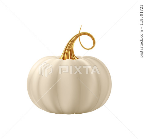 3d realistic pumpkin. White cream pumpkin with golden stem. 119301723