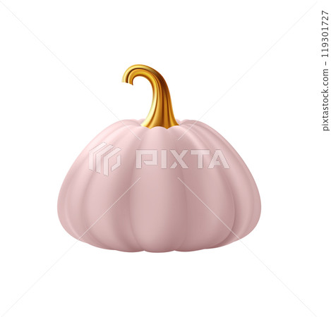 3d realistic pumpkin. Pink pumpkin with golden stem 119301727