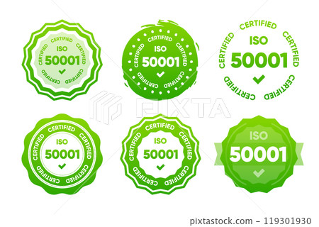 50001 Iso certified standarts collection. International Organization for Standardization stamp. Vector illustration. 119301930