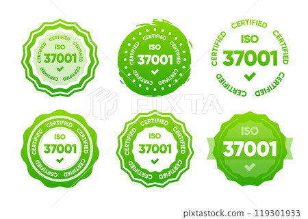 37001 Iso certified standarts collection. International Organization for Standardization stamp. Vector illustration. 37001 Iso certified standarts collection. International Organization for Standardization stamp. Vector illustration. 119301933