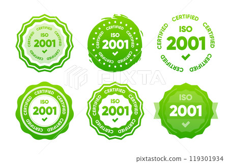 2001 Iso certified standarts collection. International Organization for Standardization stamp. Vector illustration. 119301934
