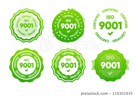 9001 Iso certified standarts collection. International Organization for Standardization stamp. Vector illustration. 9001 Iso certified standarts collection. International Organization for Standardization stamp. Vector illustration. 119301935