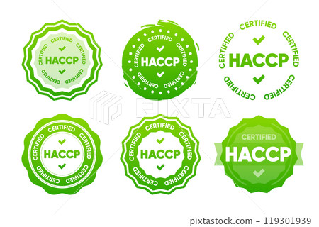 HACCP Certified stamps. Certified emblem. Hazard analysis and Critical Control Points. Food safety system badge. Vector illustration. 119301939