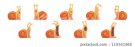 Funny Snail with Spiral Shell Show Different Emotion Vector Set Funny Snail with Spiral Shell Show Different Emotion Vector Set 119301969