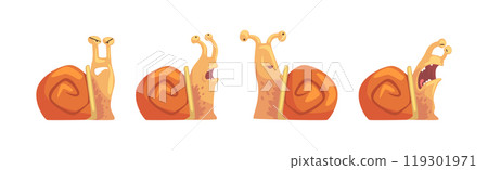 Funny Snail with Spiral Shell Show Different Emotion Vector Set Funny Snail with Spiral Shell Show Different Emotion Vector Set 119301971