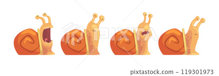 Funny Snail with Spiral Shell Show Different Emotion Vector Set 119301973