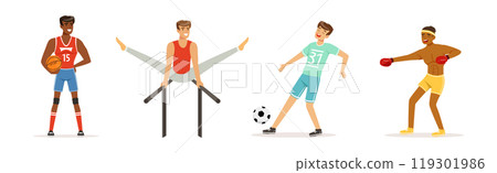 Man Athlete Engaged in Sport Competition Vector Set 119301986