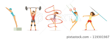 Man and Woman Athlete Engaged in Sport Competition Vector Set 119301987
