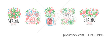 Spring and May Floral Label Original Design Vector Set Spring and May Floral Label Original Design Vector Set 119301996