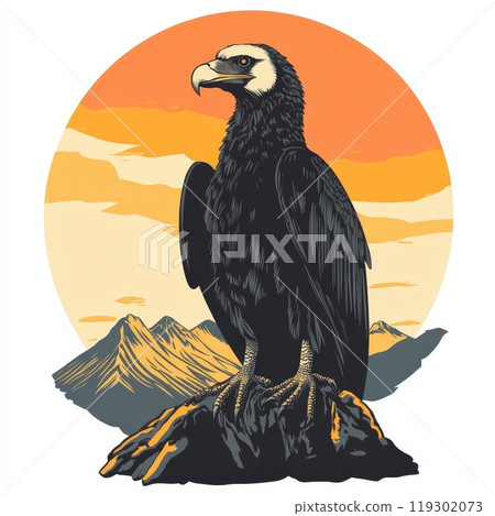 Majestic Andean Condor perched amidst the stunning backdrop of the Andes Mountains 119302073