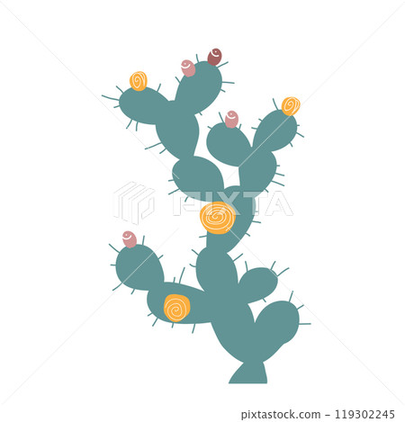 Opuntia cactus, doodle isolated illustration. Prickly pear vector 119302245