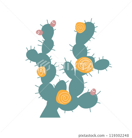 Opuntia cactus, doodle isolated illustration. Prickly pear vector Opuntia cactus, doodle isolated illustration. Prickly pear vector 119302248