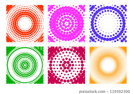 collection of six vibrant halftone background patterns in various colors. Vector illustration collection of six vibrant halftone background patterns in various colors. Vector illustration 119302300